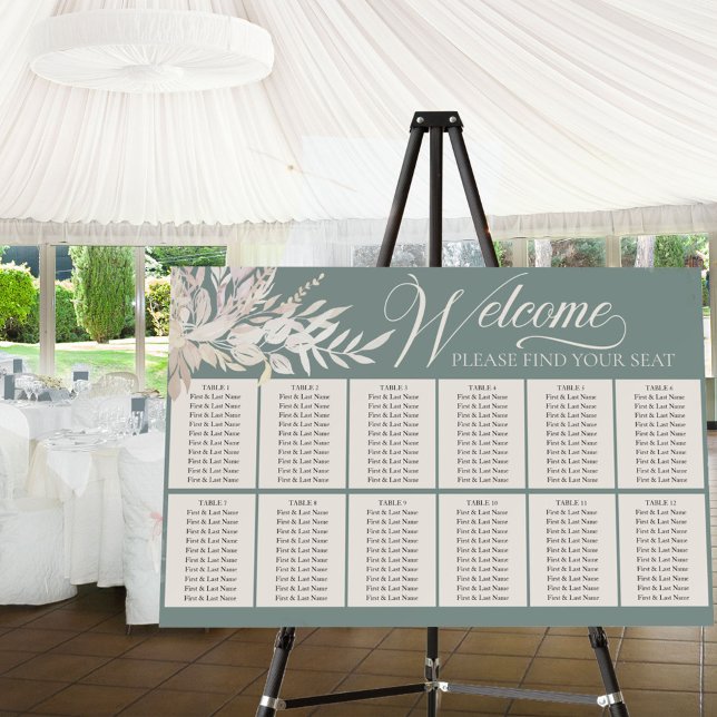 Sage Green Foliage Wedding Seating Chart Foam Board (Creator Uploaded)