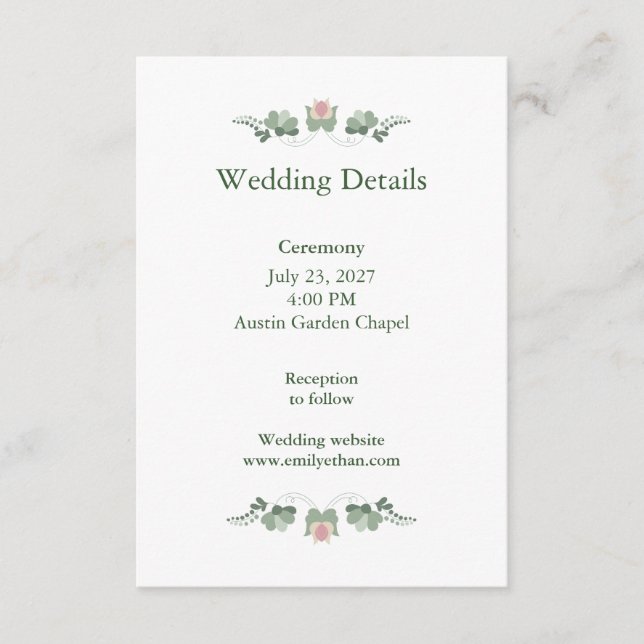 Sage Green Folk Floral Wedding Details Enclosure Card (Front)