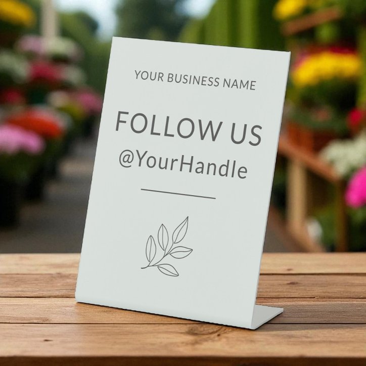 Sage Green Follow Us Minimalist Small Business Pedestal Sign