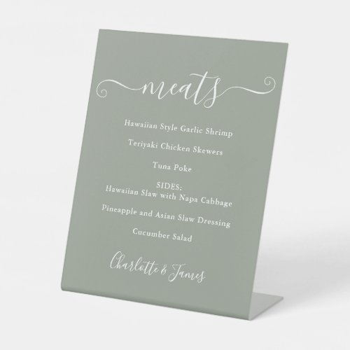 Sage Green Food Menu Signature Script Pedestal Sign