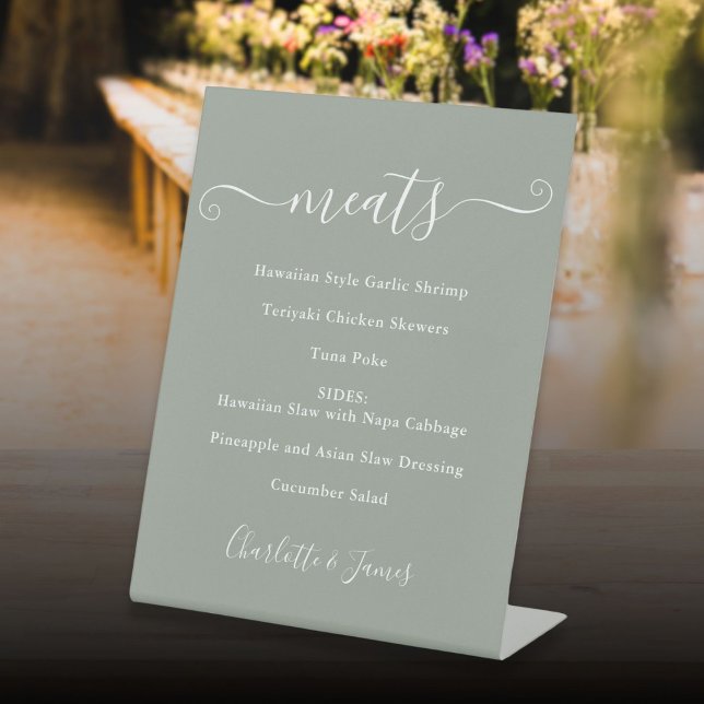 Sage Green Food Menu Signature Script Pedestal Sign (Sage Green Food Menu Signature Script Pedestal Sign)