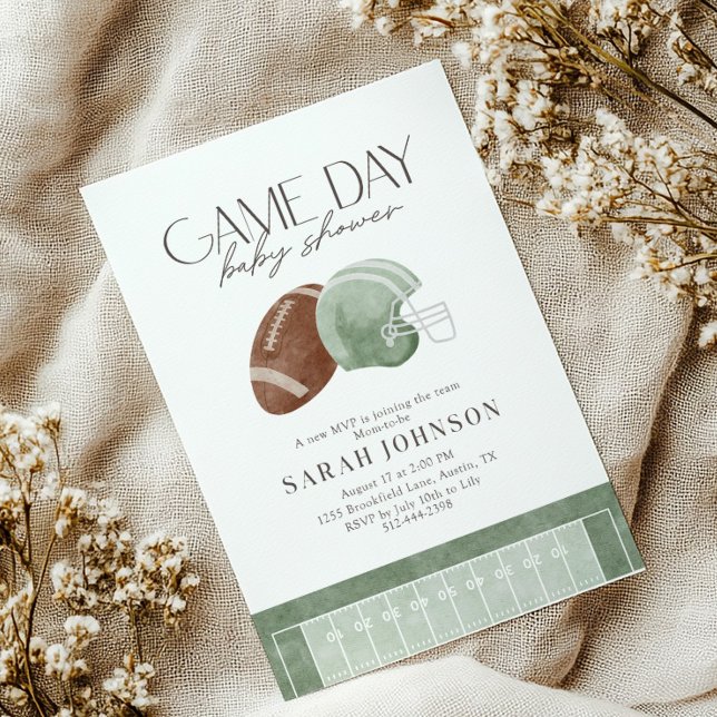 Sage Green Football Game Day Baby Shower  Invitation (Creator Uploaded)