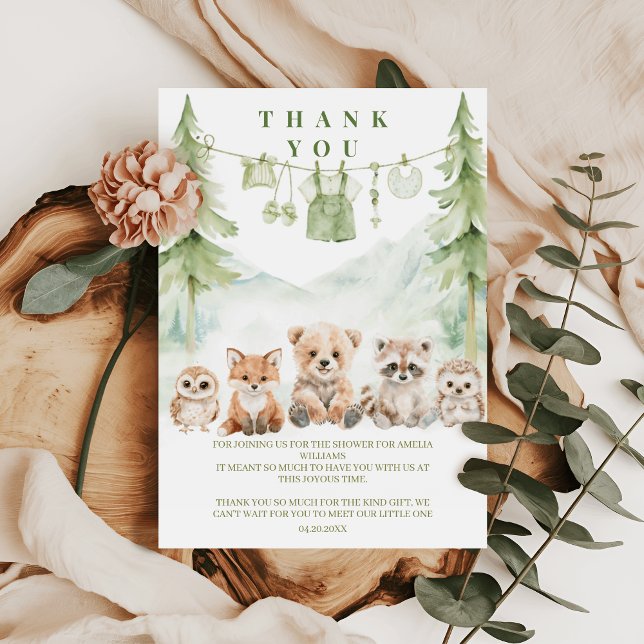 Sage Green Forest Adventure Baby Shower Thank You Card (Creator Uploaded)