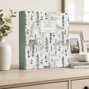 Sage Green Forest Cabin Personalized Family Photo 3 Ring Binder