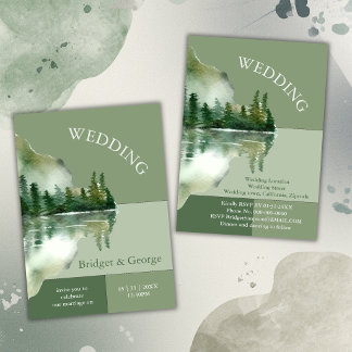 Sage Green Forest Lake Landscape Wedding Invitation