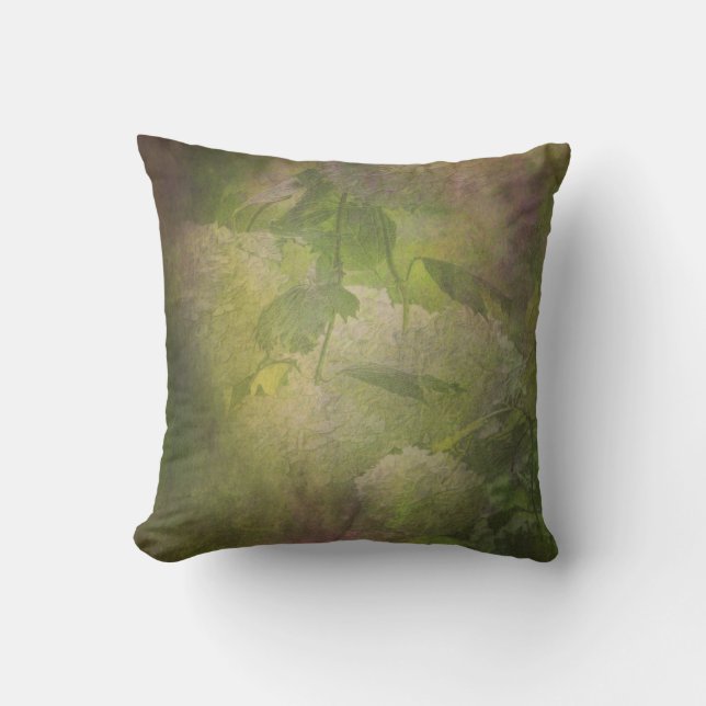 Sage Green Forest Leaves and Purple Mist Throw Pillow (Front)
