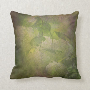 Sage Green Forest Leaves and Purple Mist Throw Pillow