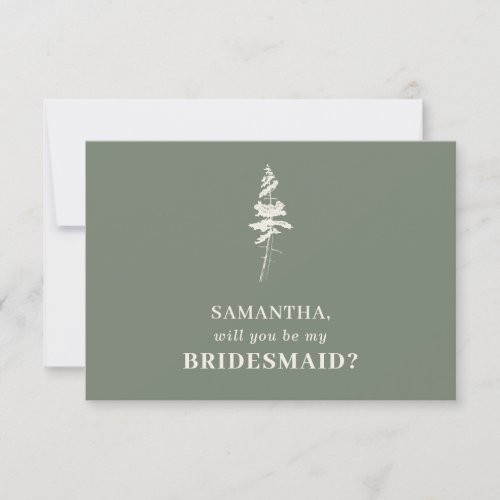 Sage green Forest Pine tree be my bridesmaid Invitation