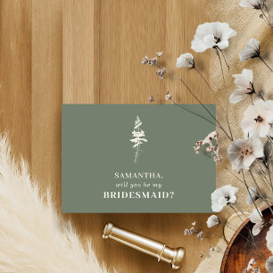 Sage green Forest Pine tree be my bridesmaid Invitation
