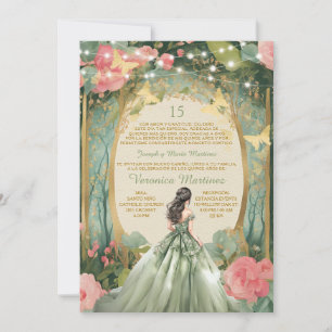 Sage Green Forest Princess Floral Spanish 15 Años Invitation