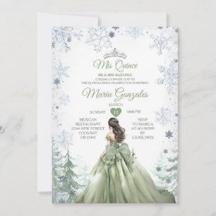 Sage Green Forest Winter Princess Mis Quince Invitation
