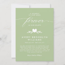 Sage Green Forever In Our Hearts Baby Memorial Invitation