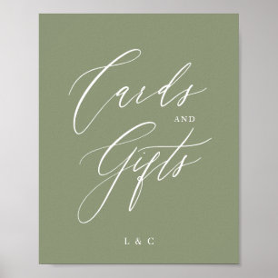 Sage Green Formal Calligraphy Wedding Cards Gifts Poster
