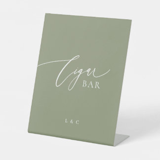 Sage Green Formal Calligraphy Wedding Cigar Bar Pedestal Sign