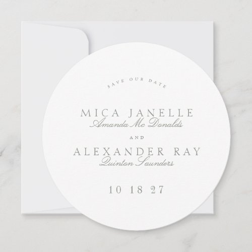 Sage Green Formal Classic Calligraphy Round Photo Save The Date