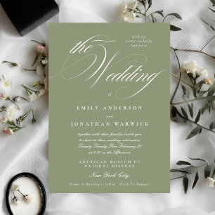 Sage Green Formal Elegant Calligraphy The Wedding Invitation
