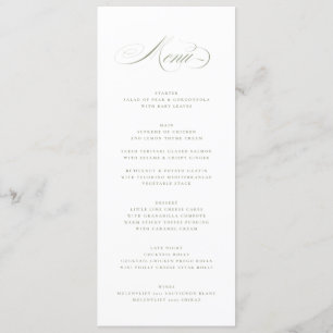 Sage Green Formal Elegant Calligraphy Wedding Menu
