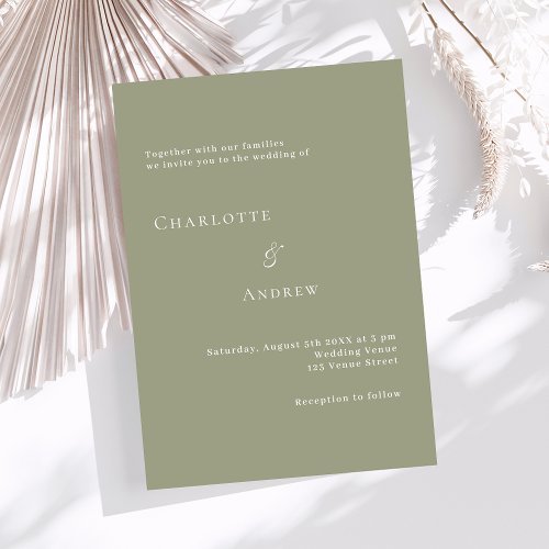 Sage green formal modern minimalist wedding invitation