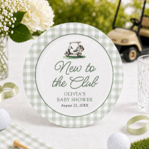 Sage Green Frame Golf New to the Club Baby Shower Paper Plates