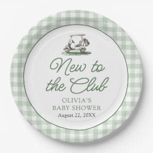 Sage Green Frame Golf New to the Club Baby Shower Paper Plates