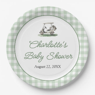 Sage Green Frame Golf New to the Club Baby Shower Paper Plates