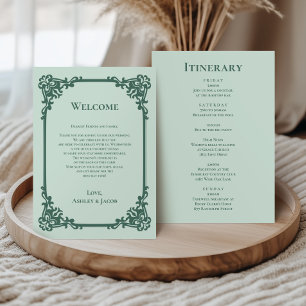 Sage Green Frame Wedding Letter and Itinerary Program