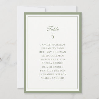 Sage Green Frame Wedding Table Seating Chart Card