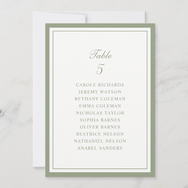 Sage Green Frame Wedding Table Seating Chart Card (Front)