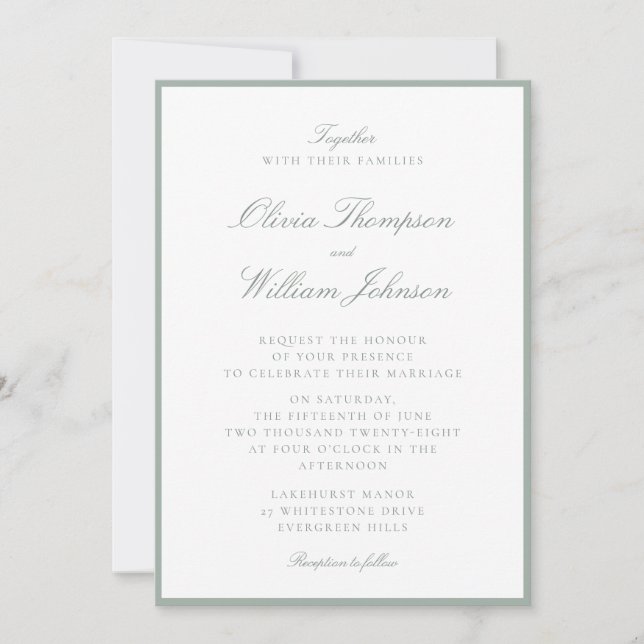 Sage Green Framed Wedding Invitation (Front)