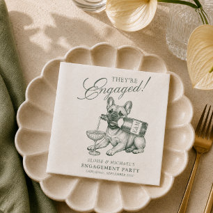 Sage Green French Bulldog Champagne Engagement Napkins