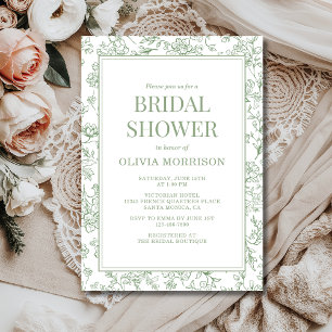 Sage Green French Chinoiserie Floral Bridal Shower Invitation