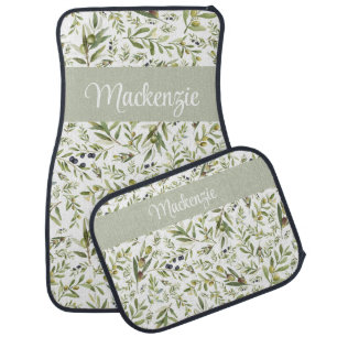 Sage Green French Country Chic Olive Name Monogram Car Floor Mat