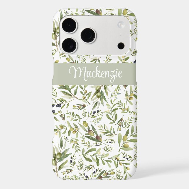 Sage Green French Country Chic Olive Name Monogram iPhone Case (Back)