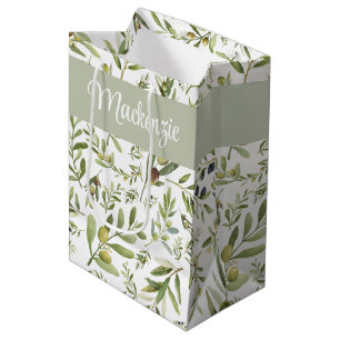 Sage Green French Country Chic Olive Name Monogram Medium Gift Bag