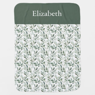 Sage Green French Country Olive Custom Name Baby Blanket