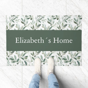 Sage Green French Country Olive Custom Name Doormat