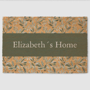 Sage Green French Country Olive Custom Name Fiber Doormat