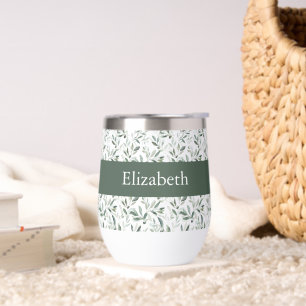 Sage Green French Country Olive Custom Name Thermal Wine Tumbler