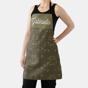 Sage Green French Country Olive Pattern Name Apron