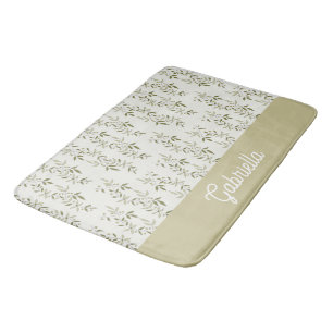 Sage Green French Country Olive Pattern Name Bath Mat