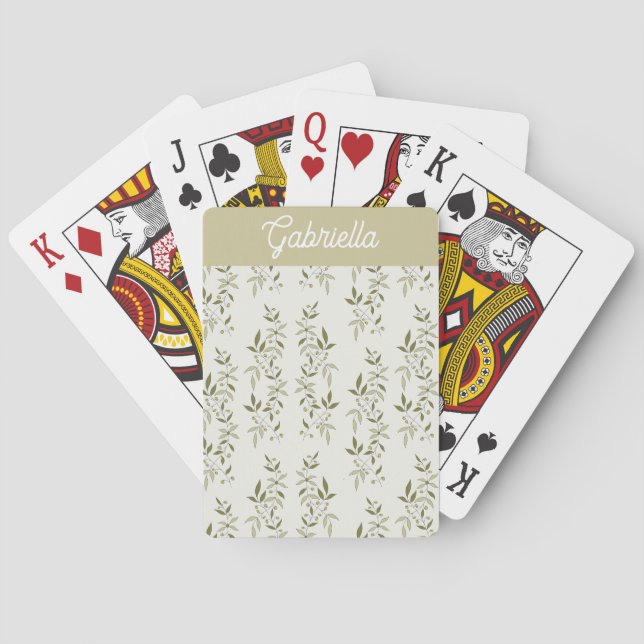 Sage green French country Olive pattern name Poker Cards (Back)