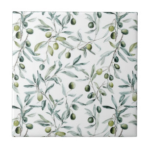 Sage Green French Country Watercolor Olive Ceramic Tile