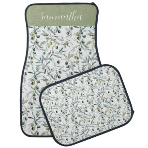 Sage Green French Country Watercolor Olive Name  Car Floor Mat