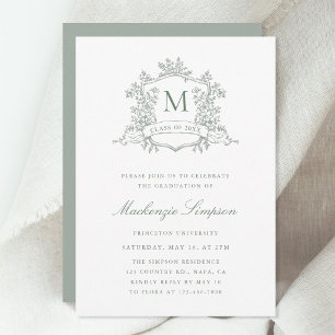 Sage Green French Crest Graduation Party Invitation