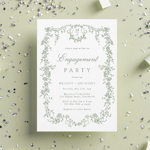 Sage Green French Floral Engagement Party Invitation
