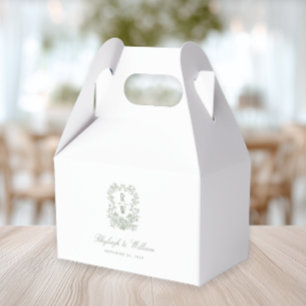 Sage Green French Floral Monogram Crest Favor Boxes