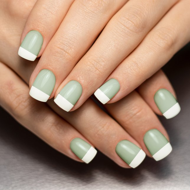 Sage Green French Tip Manicure Minx Nail Art (Dusty Sage Green French Tip Manicure Nail Art Set)