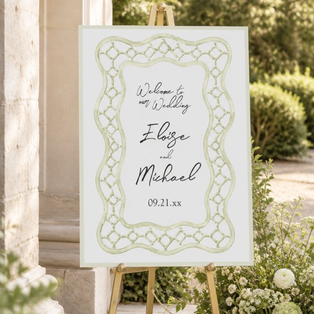 Sage Green French Trellis Wedding Welcome Foam Board (Sage Green French Trellis Wedding Welcome Foam Board)