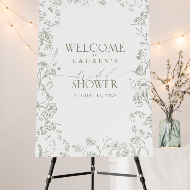 Sage Green French Victorian Bridal Shower Welcome Foam Board (In Situ (Stand))