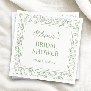 Sage Green French Vintage Floral Bridal Shower Napkins